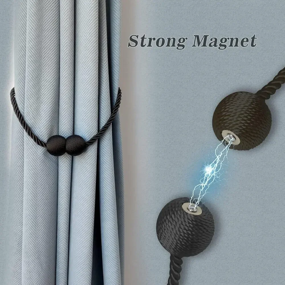 Magnetic Brown or Silver Spherical Braided Rope Curtain Tiebacks